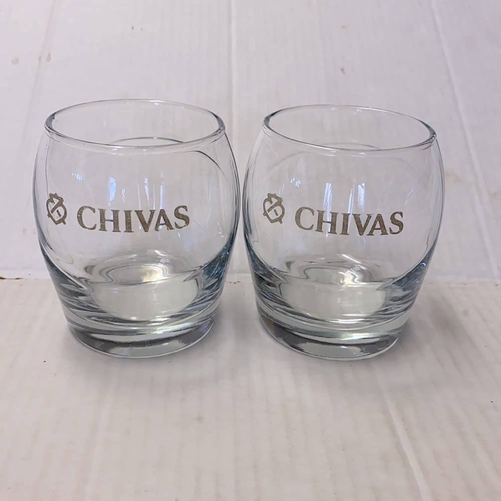 Chivas Regal Scotch Etched (Gold Letters) Crystal Glass Barware Set of 2